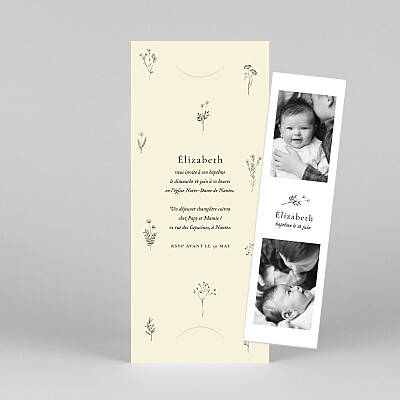 Faire-part de baptême blanc herbier (marque-page) beige Faire-part de baptême blanc herbier (marque-page) beige