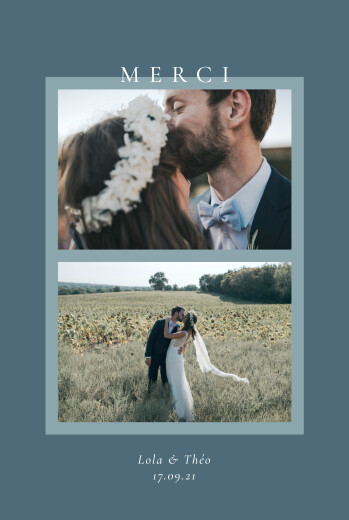 Carte de remerciement mariage Cadre pastel 2 photos bleu - Recto Carte de remerciement mariage Cadre pastel 2 photos bleu - Recto