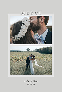 Carte de remerciement mariage gris cadre pastel 2 photos gris Carte de remerciement mariage gris cadre pastel 2 photos gris