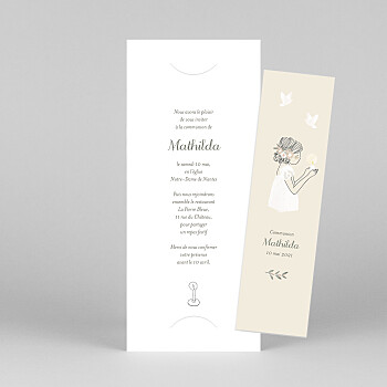 Faire-part de communion douce lueur (marque-page) rose Faire-part de communion douce lueur (marque-page) rose