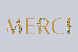 Carte de remerciement tendance lettres fleuries jaune et bleu Carte de remerciement tendance lettres fleuries jaune et bleu