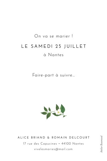 Save the Date Lettres fleuries blanc - Verso Save the Date Lettres fleuries blanc - Verso