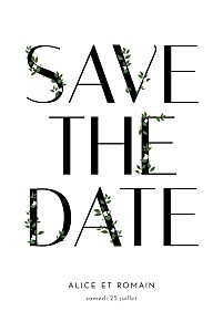 Save the date blanc lettres fleuries (photo) blanc Save the date blanc lettres fleuries (photo) blanc