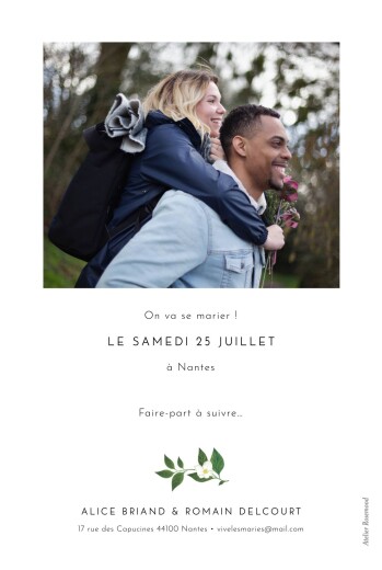 Save the Date Lettres fleuries (photo) blanc - Verso