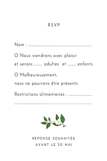 Carton réponse mariage Lettres fleuries blanc - Verso Carton réponse mariage Lettres fleuries blanc - Verso