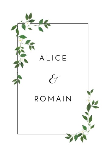 Carton d'invitation mariage Lettres fleuries (portrait) blanc - Recto Carton d'invitation mariage Lettres fleuries (portrait) blanc - Recto