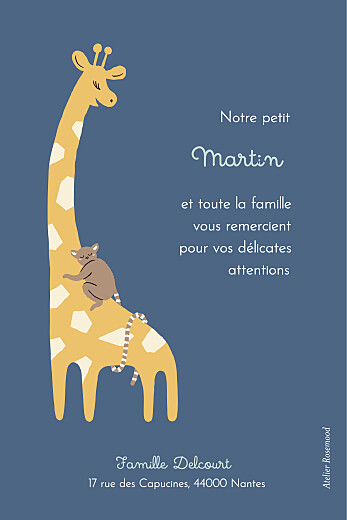 Carte de remerciement La famille des animaux bleu - Verso Carte de remerciement La famille des animaux bleu - Verso