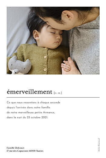 Faire-part de naissance Édito (multi photos) blanc - Verso Faire-part de naissance Édito (multi photos) blanc - Verso