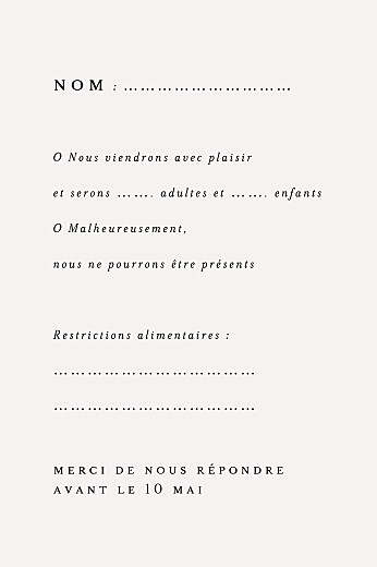 Carton réponse mariage Jeune pousse beige - Verso