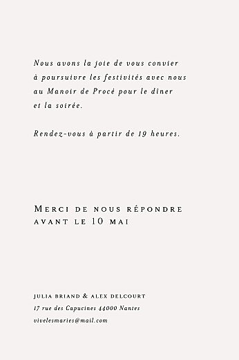 Carton d'invitation mariage Jeune pousse beige - Verso Carton d'invitation mariage Jeune pousse beige - Verso