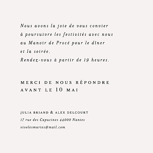 Carton d'invitation mariage Jeune pousse (carré) beige - Verso Carton d'invitation mariage Jeune pousse (carré) beige - Verso