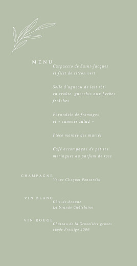 Menu de mariage Jeune pousse vert - Recto Menu de mariage Jeune pousse vert - Recto