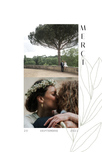 Carte de remerciement mariage Saison vert - Recto Carte de remerciement mariage Saison vert - Recto