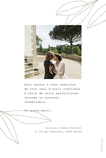 Carte de remerciement mariage Saison vert - Verso Carte de remerciement mariage Saison vert - Verso