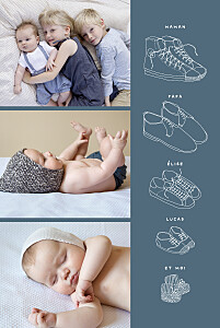 Faire-part de naissance papillonnage ma famille et moi (3 enfants) bleu Faire-part de naissance papillonnage ma famille et moi (3 enfants) bleu