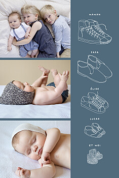 Faire-part de naissance ma famille et moi (3 enfants) bleu Faire-part de naissance ma famille et moi (3 enfants) bleu
