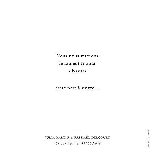 Save the Date Tout simplement (carré) blanc - Verso