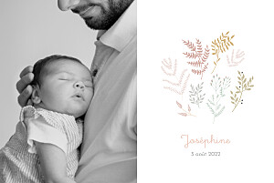 Faire-part de naissance avec photo liberty feuillage (paysage) rose Faire-part de naissance avec photo liberty feuillage (paysage) rose
