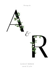 Faire-part de mariage Lettres fleuries (portrait) blanc Faire-part de mariage Lettres fleuries (portrait) blanc