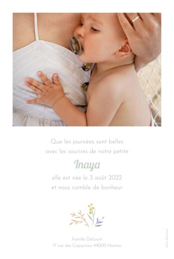 Faire-part de naissance Brins d'été (portrait) abricot - Verso Faire-part de naissance Brins d'été (portrait) abricot - Verso