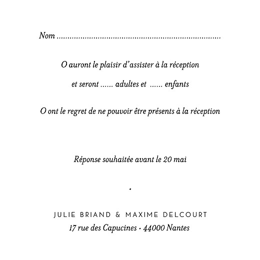 Carton réponse mariage Joli brin bleu - Verso Carton réponse mariage Joli brin bleu - Verso