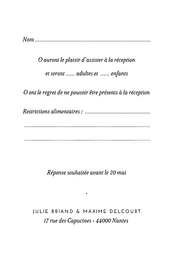 Carton réponse mariage Joli brin (portrait) beige - Verso Carton réponse mariage Joli brin (portrait) beige - Verso