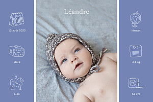 Faire-part de naissance mon histoire en pictos bleu Faire-part de naissance mon histoire en pictos bleu