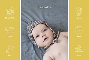 Faire-part de naissance jaune mon histoire en pictos jaune Faire-part de naissance jaune mon histoire en pictos jaune