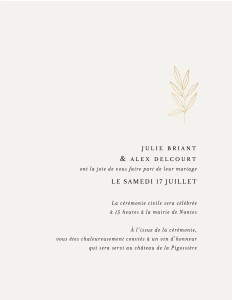 Faire-part de mariage Jeune pousse (dorure) (portrait) beige Faire-part de mariage Jeune pousse (dorure) (portrait) beige