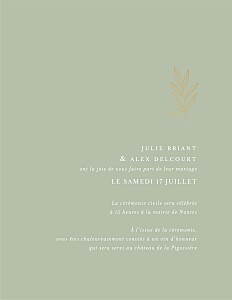 Faire-part de mariage beige jeune pousse (dorure) (portrait) vert Faire-part de mariage beige jeune pousse (dorure) (portrait) vert