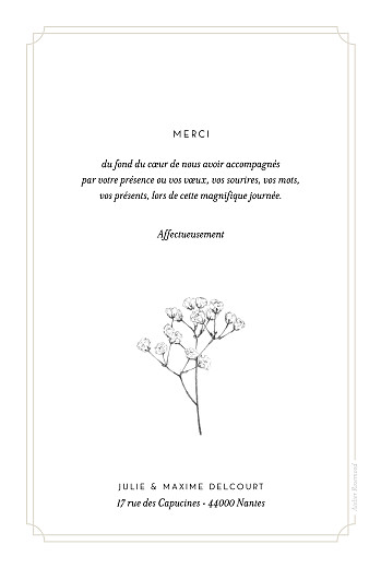 Carte de remerciement mariage Joli brin (portrait) beige - Verso Carte de remerciement mariage Joli brin (portrait) beige - Verso