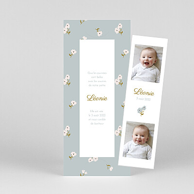 Faire-part de naissance motifs blossom (marque-page) bleu Faire-part de naissance motifs blossom (marque-page) bleu