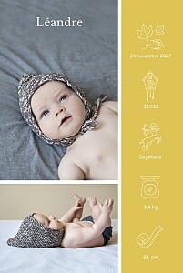 Faire-part de naissance jaune mon histoire en pictos (portrait) jaune Faire-part de naissance jaune mon histoire en pictos (portrait) jaune