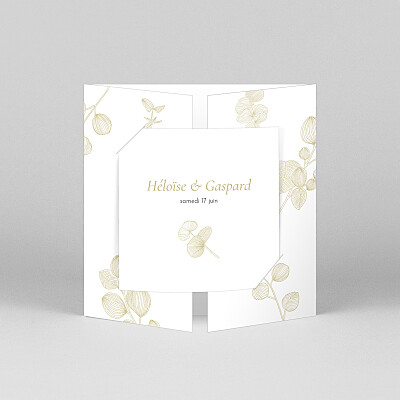 Faire-part de mariage beige envolée d'eucalyptus (fenêtre) ocre Faire-part de mariage beige envolée d'eucalyptus (fenêtre) ocre