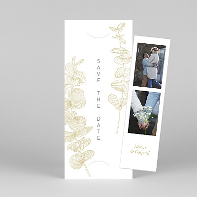Save the date beige envolée d'eucalyptus (photomaton) ocre Save the date beige envolée d'eucalyptus (photomaton) ocre