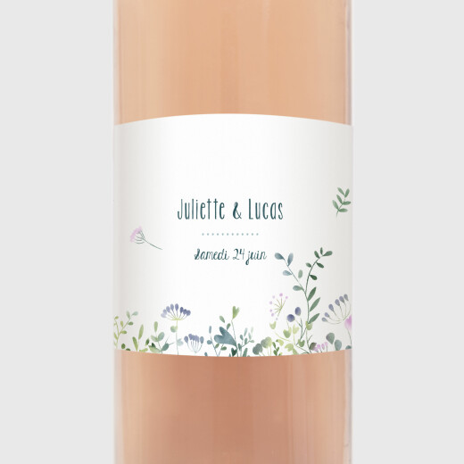 Étiquette de bouteille mariage Bouquet sauvage violet - Vue 1