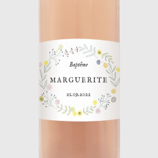Étiquette de bouteille baptême Douceur Champêtre rose