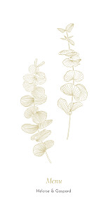 Menu de mariage jaune envolée d'eucalyptus ocre Menu de mariage jaune envolée d'eucalyptus ocre
