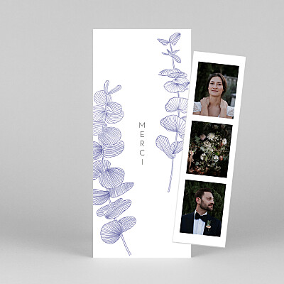 Carte de remerciement mariage envolée d'eucalyptus (photomaton) bleu Carte de remerciement mariage envolée d'eucalyptus (photomaton) bleu