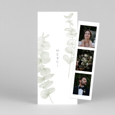 Carte de remerciement mariage Envolée d'eucalyptus (photomaton) vert