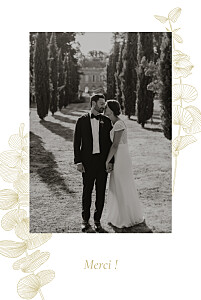 Carte de remerciement mariage beige envolée d'eucalyptus ocre Carte de remerciement mariage beige envolée d'eucalyptus ocre