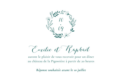 Carton d'invitation mariage Ronde des prés (paysage) vert - Recto Carton d'invitation mariage Ronde des prés (paysage) vert - Recto