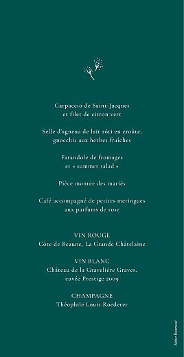 Menu de mariage Ronde des prés vert - Verso Menu de mariage Ronde des prés vert - Verso