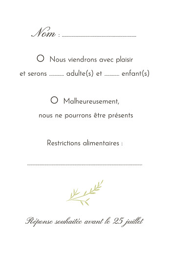 Carton réponse mariage Brins d'été Bambou - Verso Carton réponse mariage Brins d'été Bambou - Verso
