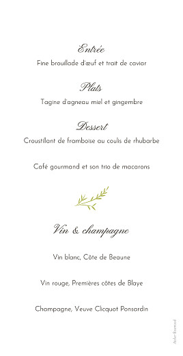 Menu de mariage Brins d'été bambou - Verso Menu de mariage Brins d'été bambou - Verso