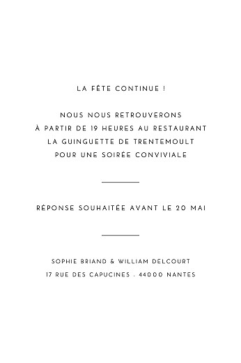 Carton d'invitation mariage Intemporel (portrait) noir - Verso Carton d'invitation mariage Intemporel (portrait) noir - Verso