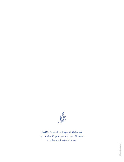 Faire-part de mariage Ronde des prés portrait (dorure) bleu - Verso Faire-part de mariage Ronde des prés portrait (dorure) bleu - Verso