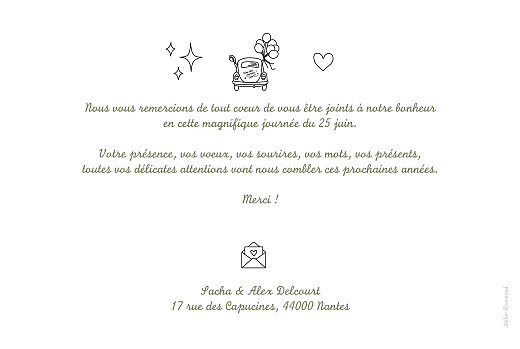 Carte de remerciement mariage Votre mariage en pictos blanc - Verso Carte de remerciement mariage Votre mariage en pictos blanc - Verso