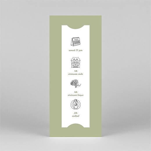 Faire-part de mariage Votre mariage en pictos (marque-page) vert - Vue 2 Faire-part de mariage Votre mariage en pictos (marque-page) vert - Vue 2