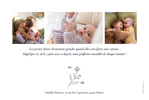 Faire-part de naissance Blason Floral bleu - Verso Faire-part de naissance Blason Floral bleu - Verso